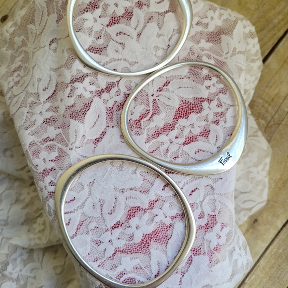 Fossil Silver Tone Bangle Set - Picture 5 of 8